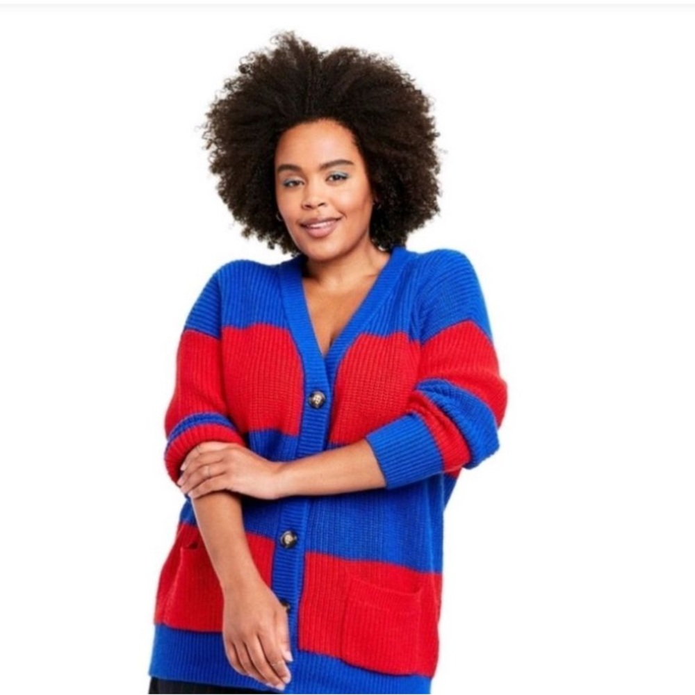 La linge color block button down sweater